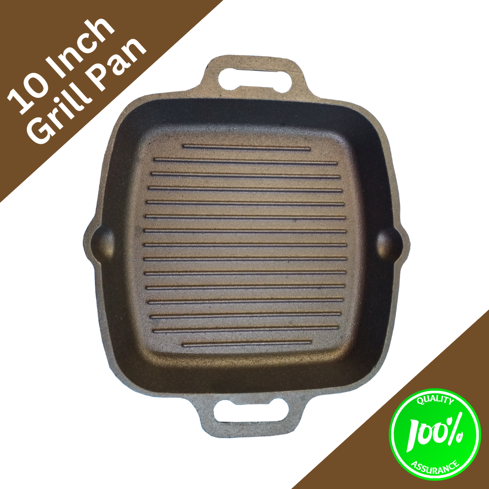 10 inch Cast iron Pre Seasoned Smooth Finish Grill Pan