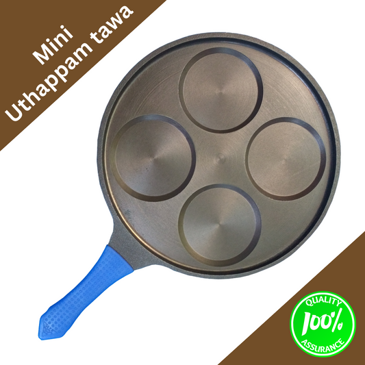 4 pit Cast Iron Pre Seasoned Super Smooth Finish Mini Uthappam Tawa