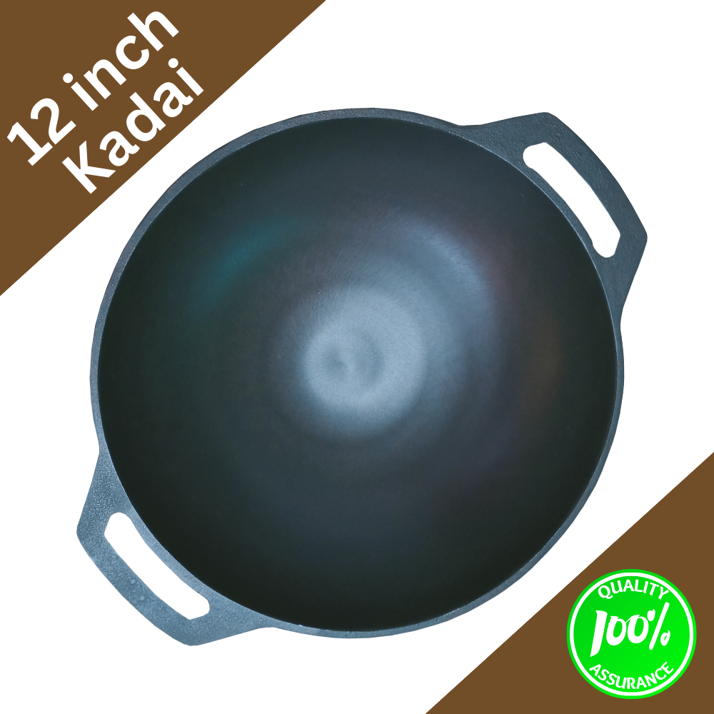 12 inch Cast Iron Kadai-Pre Seasoned Super Smooth Finish