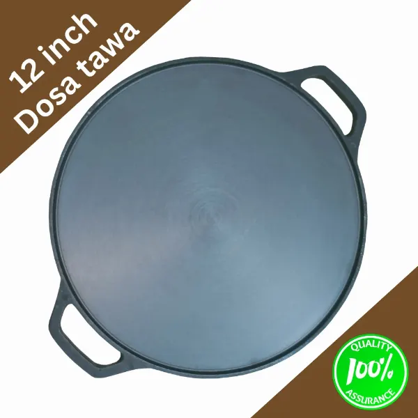 12 inch Cast iron Pre Seasoned Super Smooth Finish Dosa Tawa double handled