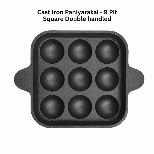 Cast Iron Paniyarakal - 9 Pit Square Double Handled