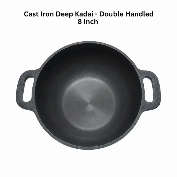 Cast Iron Deep Kadai - Double Handled 8 Inch